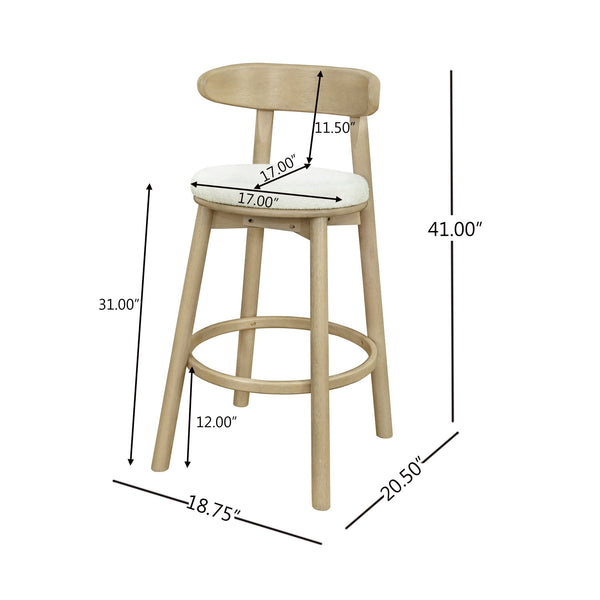 English Elm Christopher Knight Home® - Round Chunky Cushion Bar Stool with Curved Ergonomic Back, Solid Rubberwood Frame, Durable Comfort Beige,Natural Ash N771P346003A