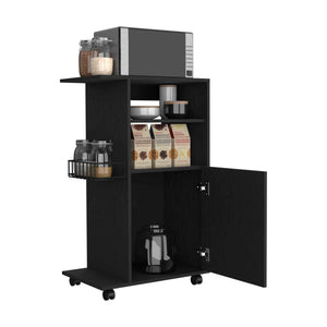 English Elm Clip Kitchen Cart Black with Microwave Top 27.96", Single-Door Cabinet & 4 Casters, Easy Assembly B20091839