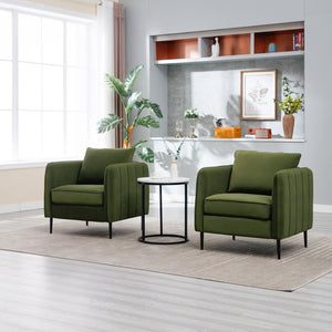 English Elm Accent Velvet Armchair Mid-century Modern Plush Seat with Metal Legs for Any Room Green W3244P325833