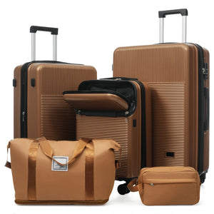 English Elm Luggage 5 Piece Hardside Abs Set with Front Access Carry on and Tsa Spinner Wheels Brown N732P391579O