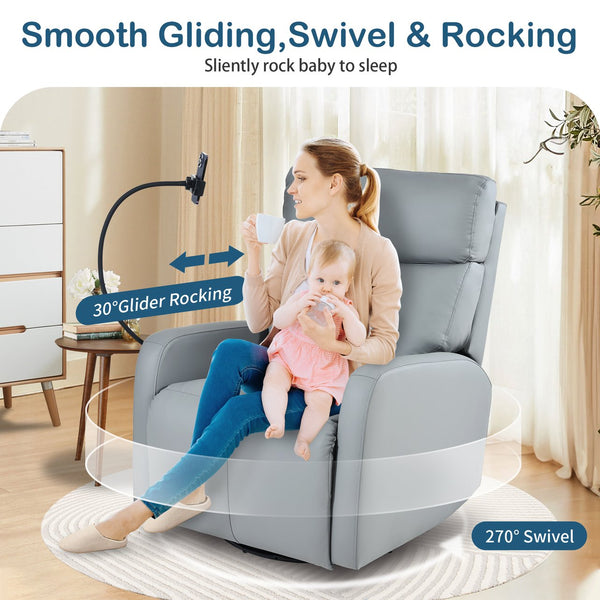 English Elm 270° 270° Power Swivel Recliner Chair with USB Ports, 30° Rocking, 95–150° Recline for Small Spaces Blue Gray W1028S00040