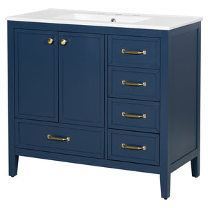 English Elm Christopher Knight Home® - 36" Vintage-inspired Bathroom Vanity with Ceramic Sink, Solid Wood Frame, Soft-Close Drawers, Spacious Storage Blue N759P293646C