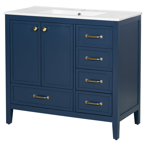 English Elm Christopher Knight Home® - 36" Vintage-inspired Bathroom Vanity with Ceramic Sink, Solid Wood Frame, Soft-Close Drawers, Spacious Storage Blue N759P293646C