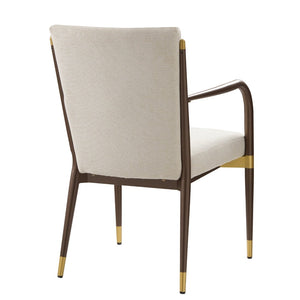 English Elm Modern Gold Accent Iron Frame Dining Arm Chairs Upholstered Set of Two for Elegant Spaces Brown+Beige N771P345830W