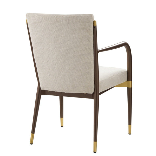 English Elm Modern Gold Accent Iron Frame Dining Arm Chairs Upholstered Set of Two for Elegant Spaces Brown+Beige N771P345830W