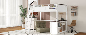 English Elm Queen Size Loft Bed With Desk, Usb Charging, Storage Box & Open Shelves For Organized Living Space N7090005002W-GIGA