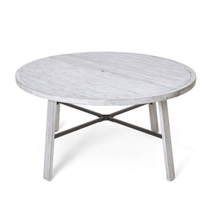 English Elm Outdoor Acacia Hardwood Dining Table with Umbrella Hole Iron Base Seats Six WF321703AAE