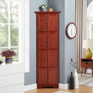 English Elm 4-Tier Corner 8-Door Cabinet with 4 Shelves — Space-Saving Farmhouse Storage for Kitchen Living Room Office Cherry W2275P269082