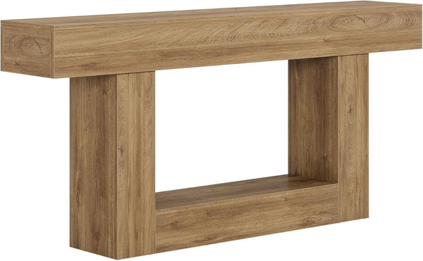 English Elm Practical Geometric Console Table with Matte Black Wood Grain Finish for Entryway or Sofa T3971P454197