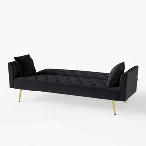 English Elm Modern Tufted Velvet Sleeper Sofa Retro Style Convertible Fold Flat for Compact Spaces Black W2353P399458