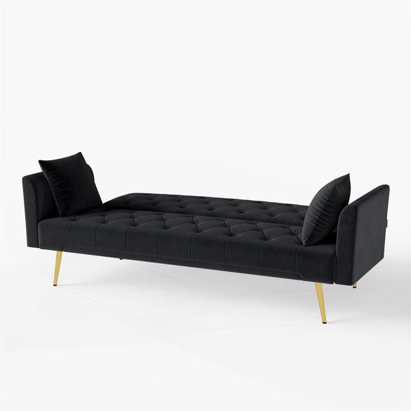 English Elm Modern Tufted Velvet Sleeper Sofa Retro Style Convertible Fold Flat for Compact Spaces Black W2353P399458