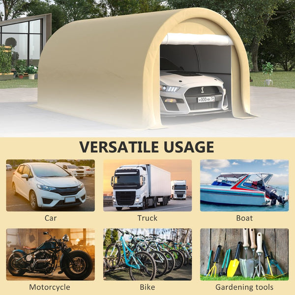 English Elm Outsunny 10x16 Portable Carport Steel Frame Pe Canopy Shelter for Vehicles Gear Beige W2225P200869