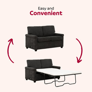 English Elm Convertible Twin Sleeper Sofa with USB Ports — Dark Gray 54" Compact 2-Seater Sofa Bed with Pocket Springs, Linen Upholstery & Side Outlet for Small Spaces B011P198404