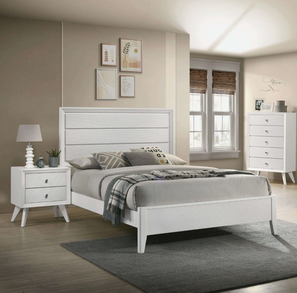 English Elm White King Bedroom Set Wave Texture Panel Headboard Nightstands Contemporary 3pc B2741S00882