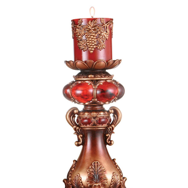 English Elm 16" Polyresin Candleholder Burgundy Marble Finish Ancient Motif Tabletop Accent Piece B072116533