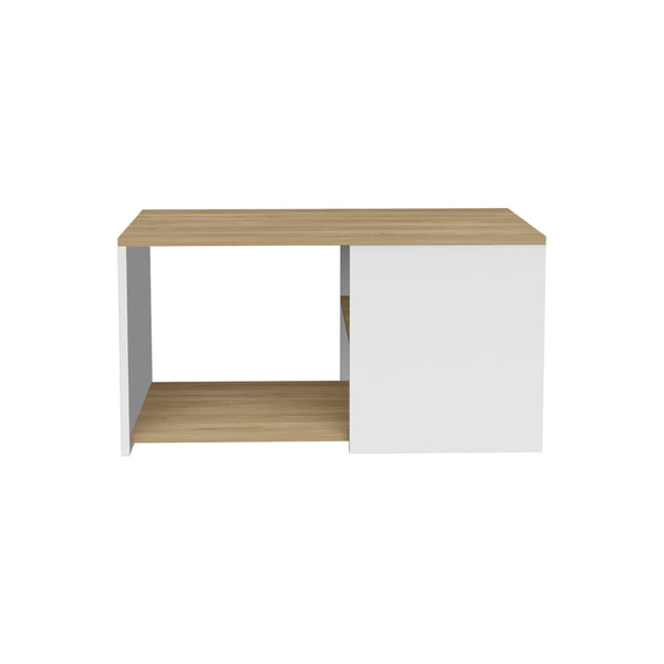 English Elm Coffee engineered wood coffee table on casters with single shelf, minimalist, durable, eco-friendly White+Natural 37.01 L x 31.5 W x 4.33 H B097P262372