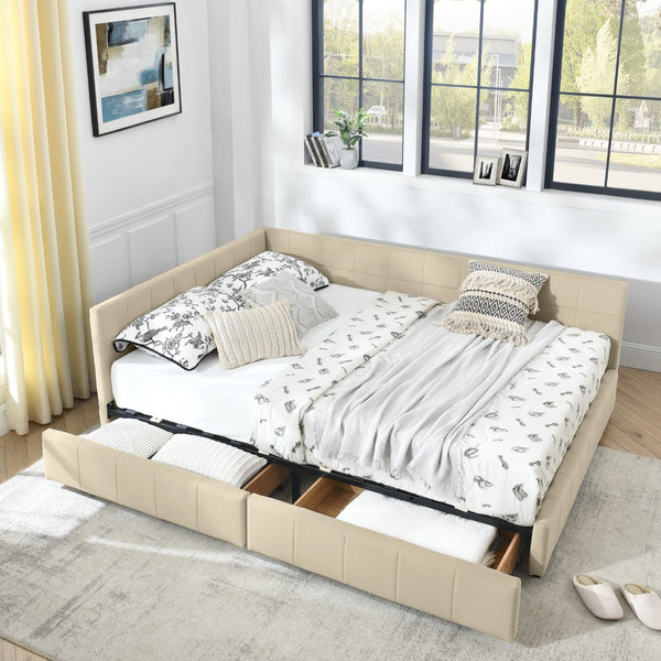English Elm Queen Size Upholstered Tufted Bed Frame With Sofa-Like Comfort, Elegant Beige Velvet Design W487S00277-GIGA