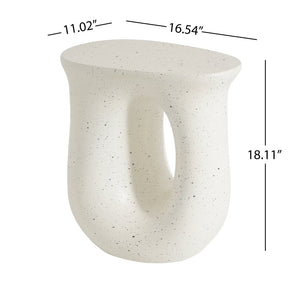 English Elm Outdoor Mgo Side Table Travertine Terrazzo White Finish for Patio Lounge Seating N768P410930W