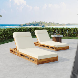 English Elm Christopher Knight Home® - Lounge Chaise Set With Adjustable Headrest - Durable Acacia Wood & Water-Resistant Cushions (Beige) N770P272405T_N770P285267B