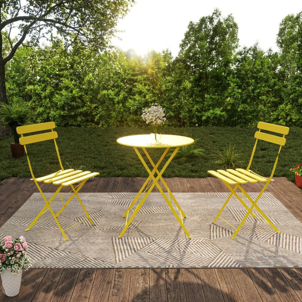 English Elm Bistro Outdoor Folding 3 Piece Patio Set with Powder Coated Steel Frame for Balcony W3979P394151