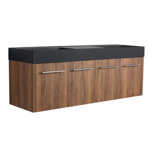 English Elm 60 Inch Wall-Mounted Bathroom Vanity With Double Black Resin Sink For Modern Elegance & Functionality W999S00251