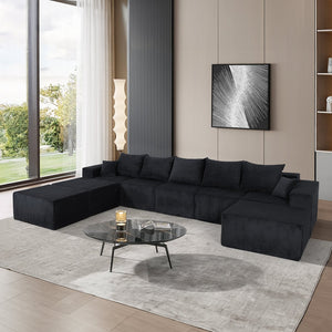 English Elm 8-Piece Modular U-Shaped Sectional Sofa with Oversized Chaise and Bed, Corduroy Luxury, No Assembly Needed Black W3163S00042