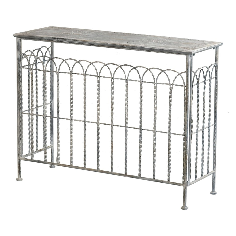 English Elm 40x14x31" Iron Entryway Console Table Twisted Bars Arched Panel Weathered Silver Finish W2078P453139