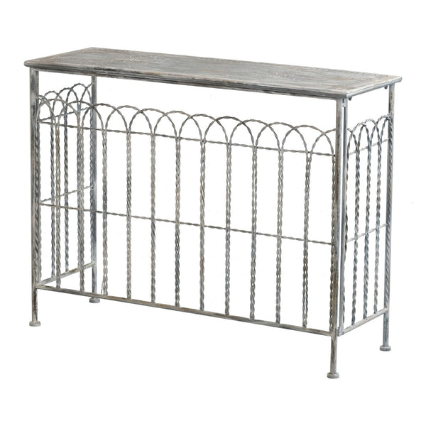 English Elm 40x14x31" Iron Entryway Console Table Twisted Bars Arched Panel Weathered Silver Finish W2078P453139