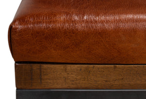 Sarreid Leather Cushion Bench - Rustic Old Wood Design With Bismark Leather And Fruitwood Finish For Comfort Brown  26755