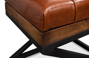 Sarreid Leather Cushion Bench - Rustic Old Wood Design With Bismark Leather And Fruitwood Finish For Comfort Brown  26755