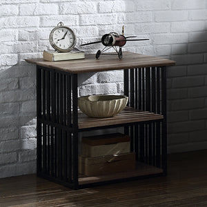 English Elm Rustic Industrial Nightstand with Black Metal Frame and Antique Oak Top, 2 Open Shelves, 22" W B011P316888