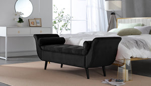 English Elm Vintage Velvet Tufted Storage Bench Extra Long Mid Century Seating for Bedroom W2795P428373