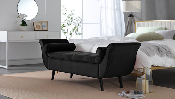 English Elm Vintage Velvet Tufted Storage Bench Extra Long Mid Century Seating for Bedroom W2795P428373