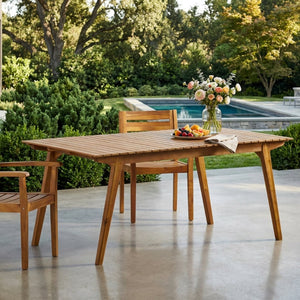 English Elm Outdoor Acacia Wood Rectangular Patio Dining Table Seats Six with Teak Finish 60388.00