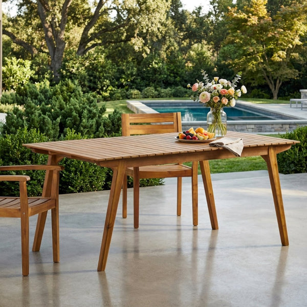 English Elm Outdoor Acacia Wood Rectangular Patio Dining Table Seats Six with Teak Finish 60388.00