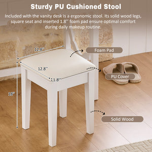 English Elm Compact Floral Makeup Vanity Table with Swivel Flower Mirror, 5 Drawers & PU Stool — Space-Saving Beauty Station N844P288535A