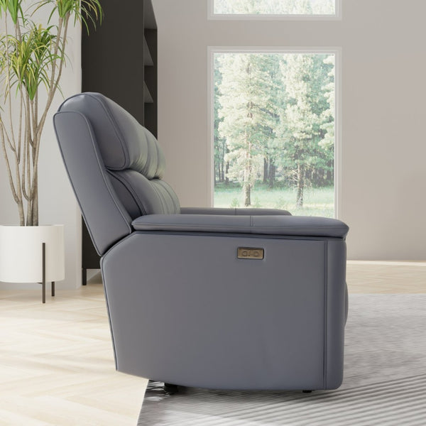 English Elm Oslo Genuine Leather Power Reclining Sofa with Usb Charging for Modern Living Rooms Sapphire Blue B339P411601