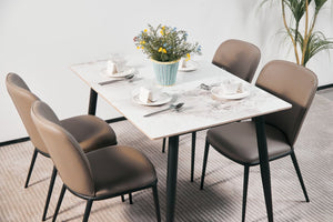 English Elm Modern Sintered Stone Rectangular Dining Table with Tapered Black Legs Seats Four W1911S00018