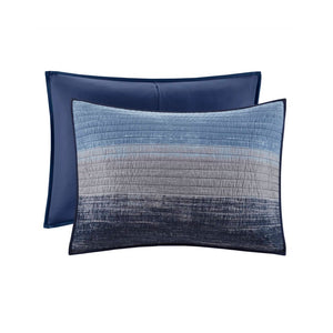 English Elm 8-piece King Quilt Set Cotton Watercolor Stripe Breathable Resort Bedroom Bedding Navy Multi B035P408268