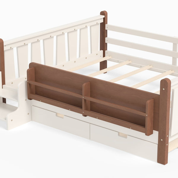 English Elm Queen Bunk Bed with Trundle Solid Pine Kids Car Themed Frame Built-in Bookshelf Beige W1580S00542