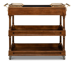 Sarreid Capital Serving Cart - Elegant Fruitwood Finish With Solid Walnut, Black Granite Top & Brass Accents Brown  26792