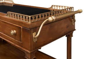 Sarreid Capital Serving Cart - Elegant Fruitwood Finish With Solid Walnut, Black Granite Top & Brass Accents Brown  26792