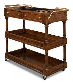 Sarreid Capital Serving Cart - Elegant Fruitwood Finish With Solid Walnut, Black Granite Top & Brass Accents Brown  26792