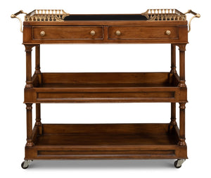 Sarreid Capital Serving Cart - Elegant Fruitwood Finish With Solid Walnut, Black Granite Top & Brass Accents Brown  26792