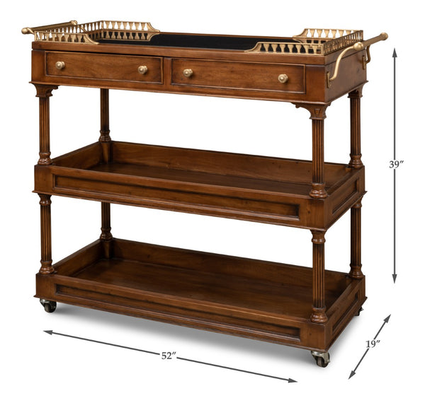 Sarreid Capital Serving Cart - Elegant Fruitwood Finish With Solid Walnut, Black Granite Top & Brass Accents Brown  26792