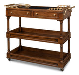 Capital Serving Cart - Elegant Fruitwood Finish with Solid Walnut, Black Granite Top & Brass Accents