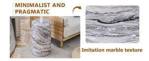 English Elm Simple Marble Textured Cylindrical Side Table Mdf Stone Look Accent for Modern Interiors W1151P291448
