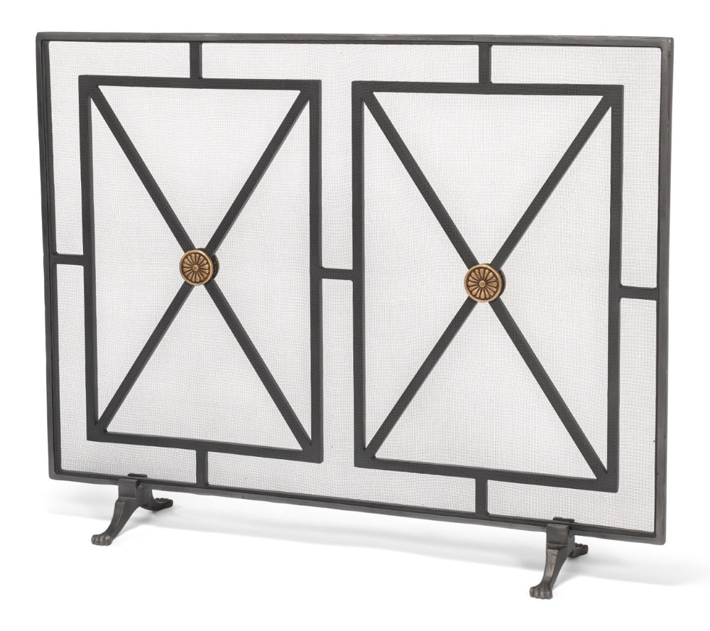 Sarreid Paneled Firescreen - Elegant Dark Grey Iron Finish For Ultimate Fireplace Protection And Style Grey  26796