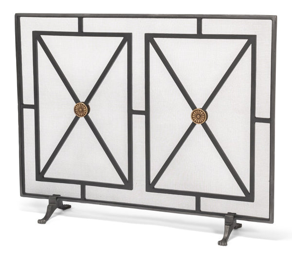 Sarreid Paneled Firescreen - Elegant Dark Grey Iron Finish For Ultimate Fireplace Protection And Style Grey  26796