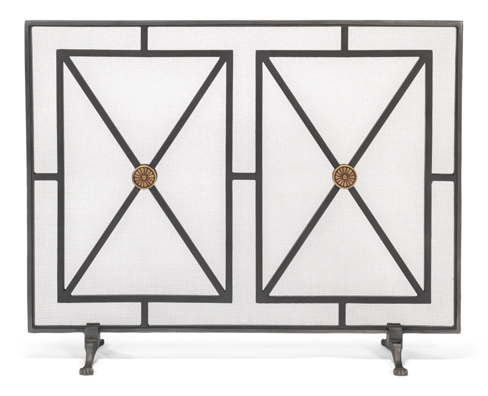 Sarreid Paneled Firescreen - Elegant Dark Grey Iron Finish For Ultimate Fireplace Protection And Style Grey  26796